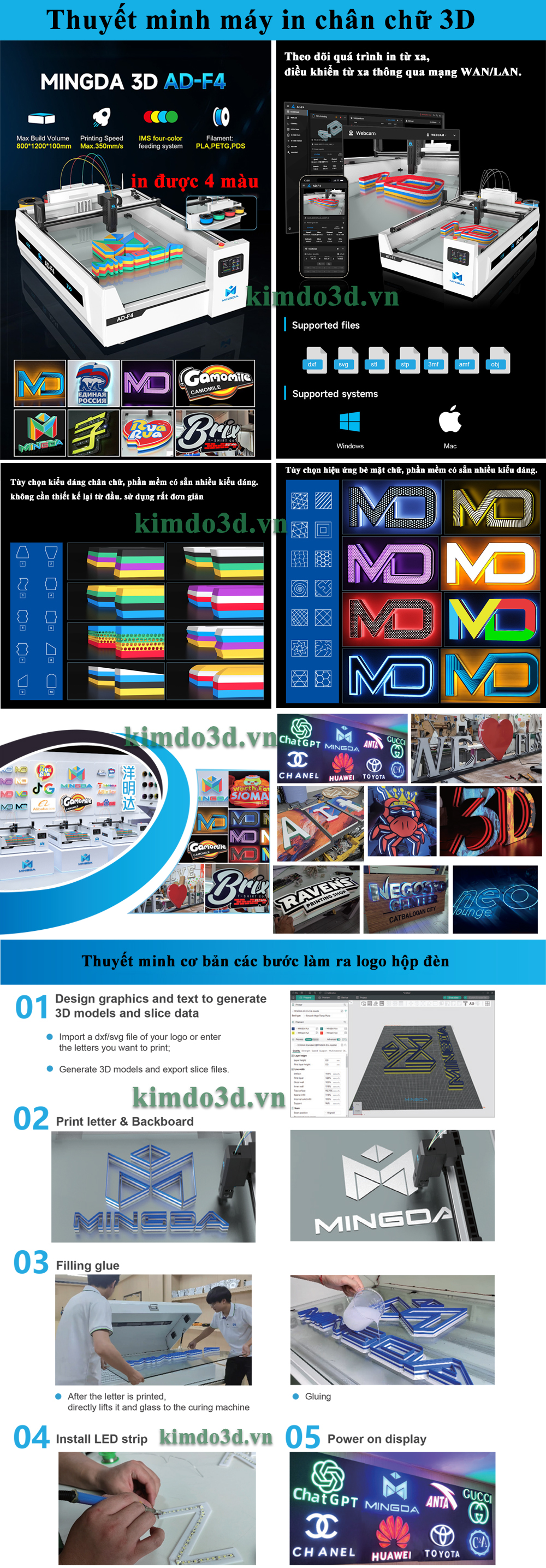 Thuyết minh máy in 3D chân chữ quảng cáo MingDa AD-F4
